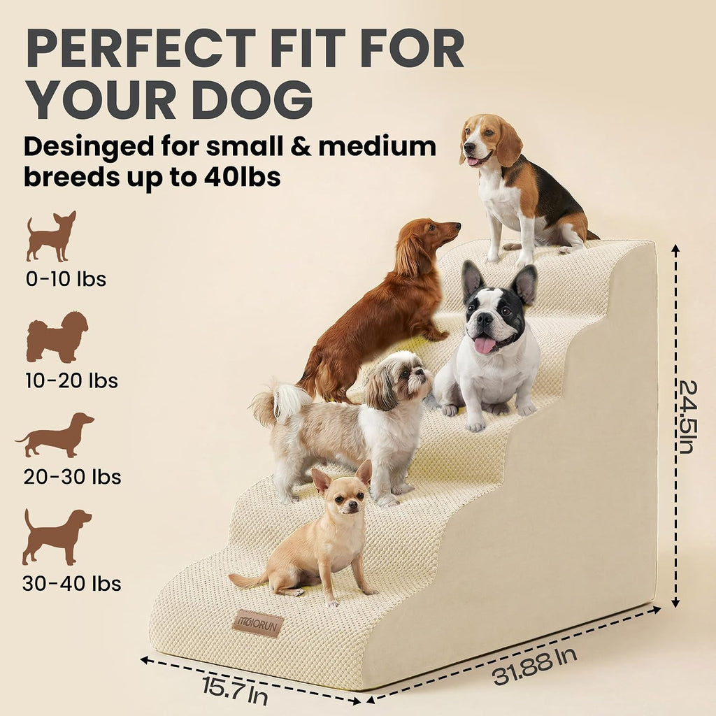 Miorun Dog Stairs for High Beds, 24.5" Foam Pet Ramp Step for Small Dogs