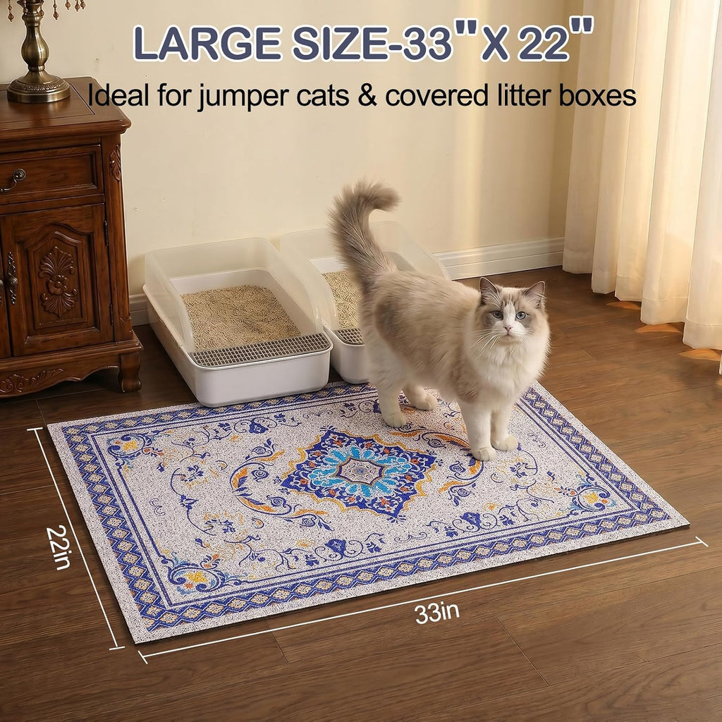 Glittme Cat Litter Mat, 33"x22" Non-Slip Washable Trapping Mat for Cats | Litter Trapping Mat With Thick PVC Coil To Catch Scatter, Soft On Paws And Waterproof Bottom To Protect Floors