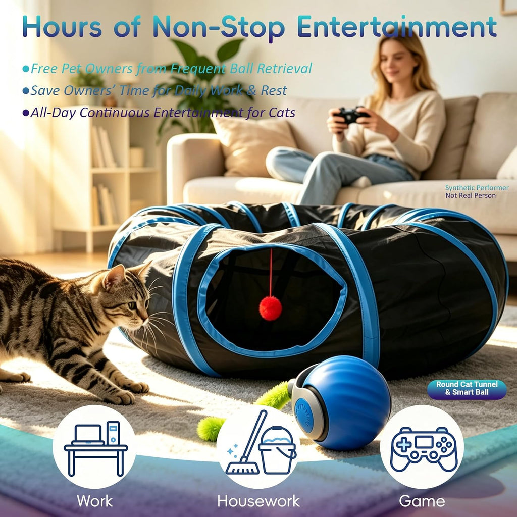 Interactive Cat Toy, Motion-Activated Ball in Round Cat Tunnel