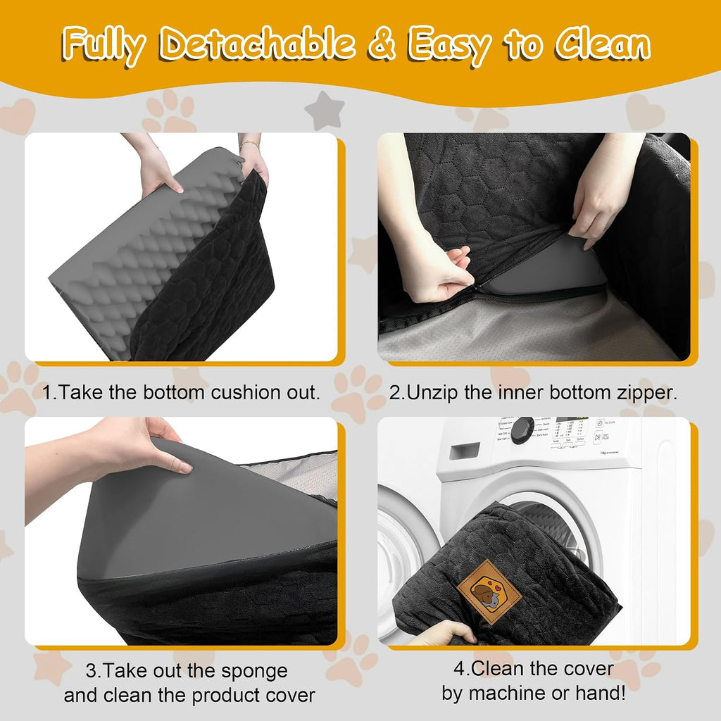 Dog Car Seat for Small/Medium Dogs, Memory Foam Dog Booster Seat, Travel Safety with Washable Removable Cover, Storage Pockets for Dogs up to 35 lbs(Black)