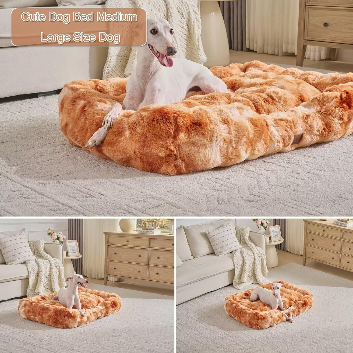 Washable Orthopedic Dog Bed,Rectangle Fleece & Luxury Pet Bed with Removable Zipper Cover & Anti-Slip Bottom,Suitable for Medium Large Dogs,30x25x7.5inches,Tie-dye Burnt Orange