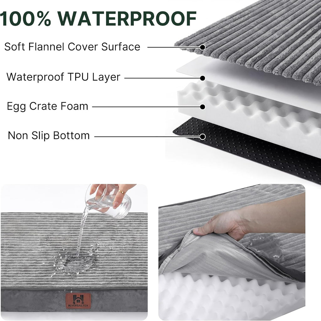 H.VERSAILTEX Waterproof Orthopedic XXL Dog Bed for Crate, Grey, 47"x29"x4"