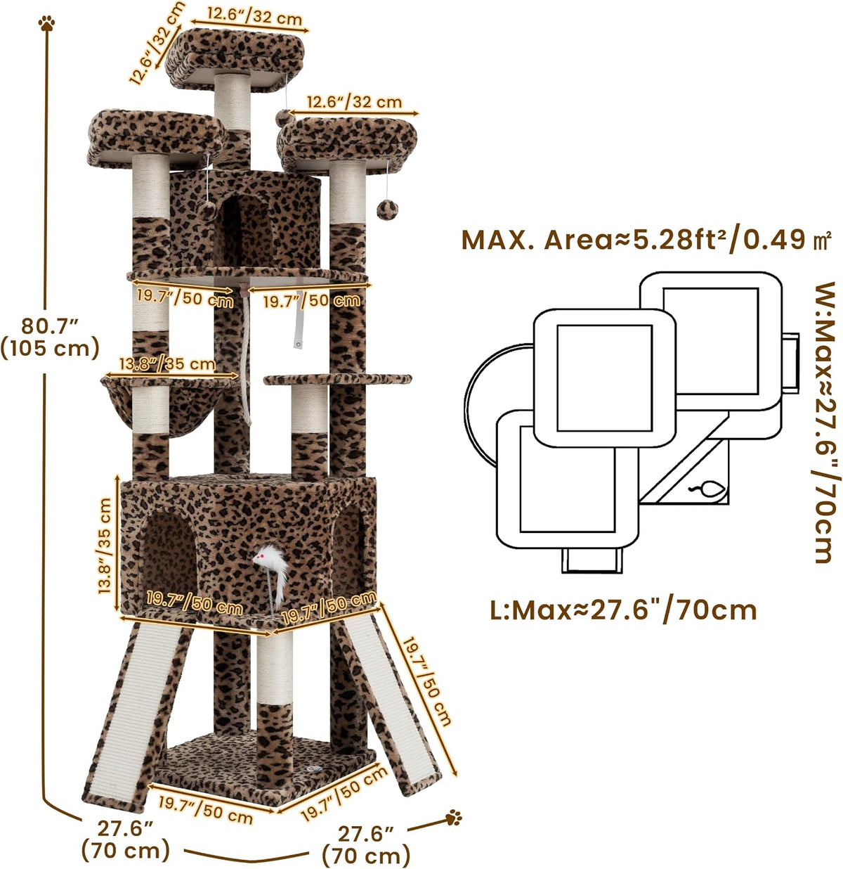 Cat Tree, 81.1" Tall Heavy Duty Cat Tower for Large Cats VCT032BW