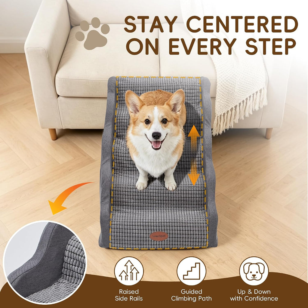 Woochpet 5-Step Dog Stairs, 23.6" Foam Pet Steps for High Beds & Couches