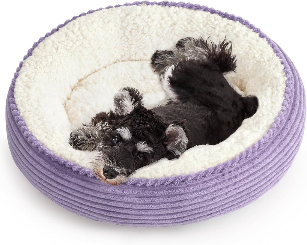 Love's cabin Round Donut Cat and Dog Cushion Bed, 24in Pet Bed for Small or Medium Dogs, Anti-Slip & Water-Resistant Bottom, Soft Durable Fabric Pet Beds, Washable Calming Cat Bed Violet