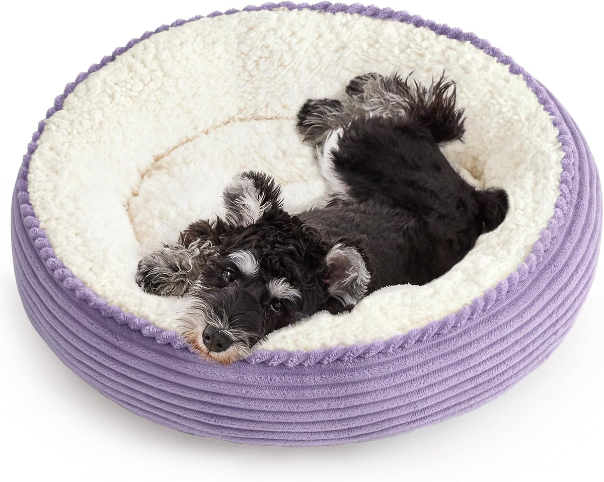 Love's cabin Round Donut Cat and Dog Cushion Bed, 24in Pet Bed for Small or Medium Dogs, Anti-Slip & Water-Resistant Bottom, Soft Durable Fabric Pet Beds, Washable Calming Cat Bed Violet
