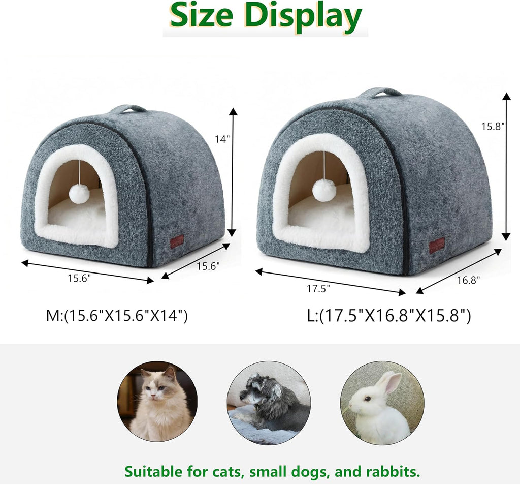 Cat Bed for Indoor Cats，Foldable cat cave，Anti-Slip & Water-Resistant Bottom，cat Houses for Indoor Cats or Small Dogs, Kitten Tent, Rabbit Bed (Dark Grey-2, L:(17.5"×16.9"×15.9"))