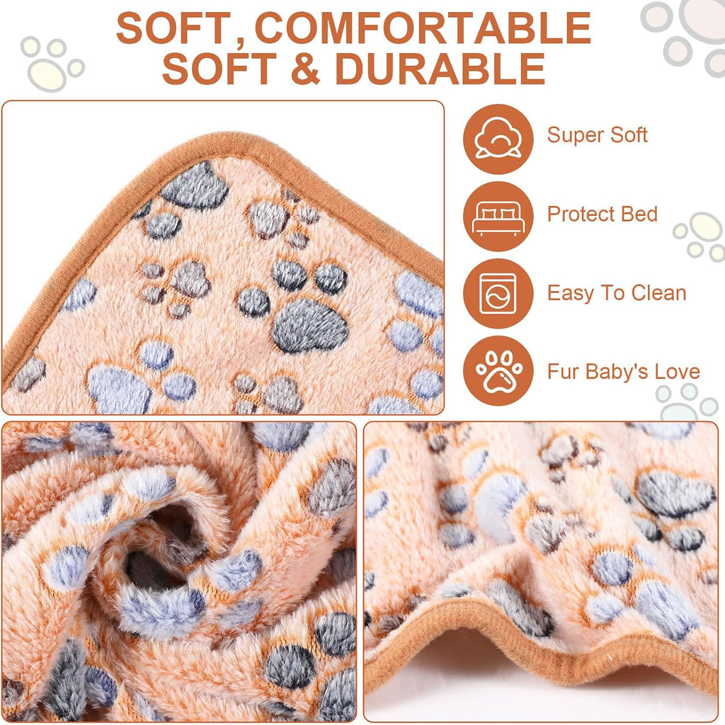 Tatuo 4 Pcs Fleece Dog Blankets for Puppy Cat, Mixed, 41 x 30 in, Paw
