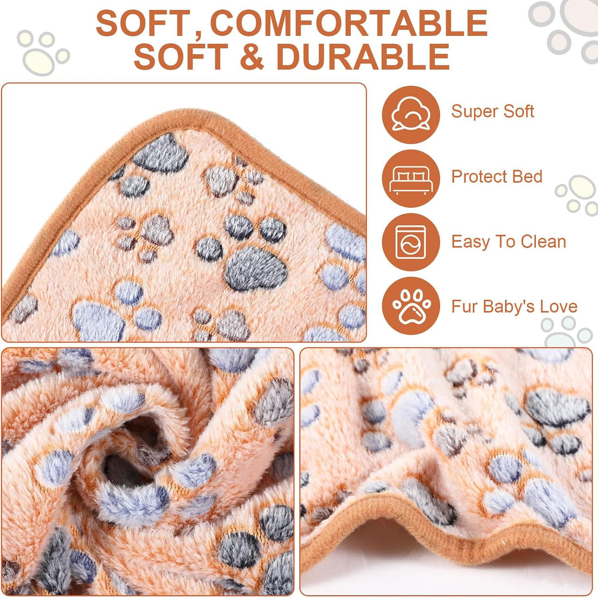 Tatuo 4 Pcs Fleece Dog Blankets for Puppy Cat, Mixed, 41 x 30 in, Paw
