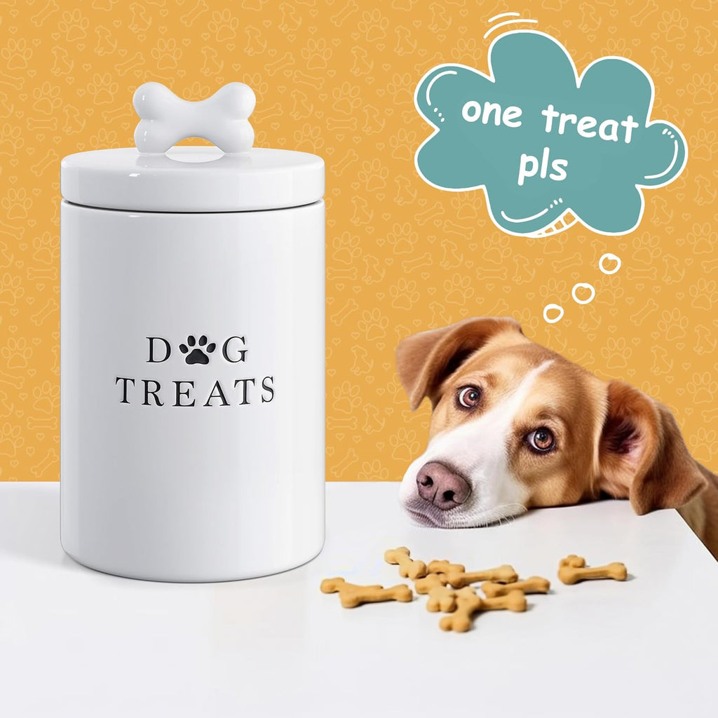 Barnyard Designs Ceramic Dog Treat Container with Airtight Lid (White) | Large Rustic Storage Canister and Cookie Jar for Kitchen Counter; Airtight Lid Keeps Food Fresh; Farmhouse Decor 