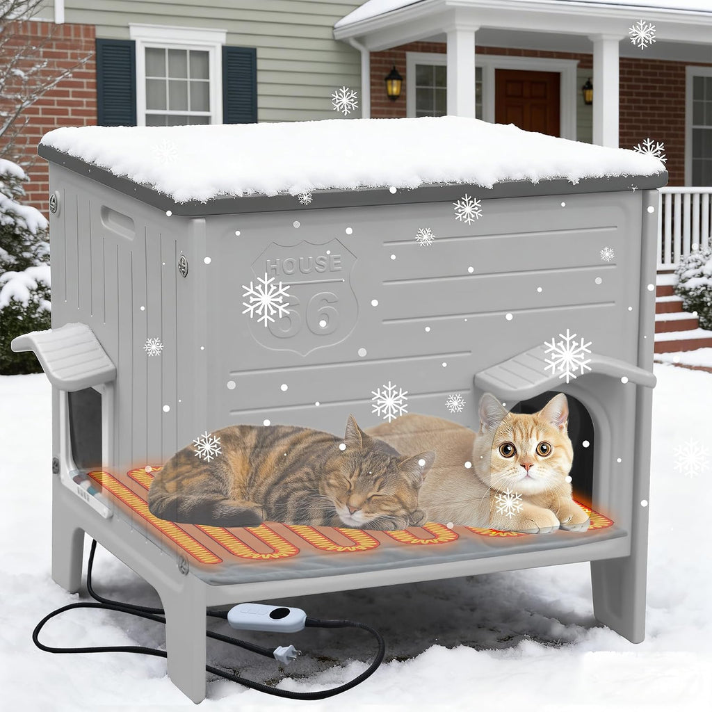 Heated Cat House Outdoor Large Weatherproof Plastic Cats Shelter