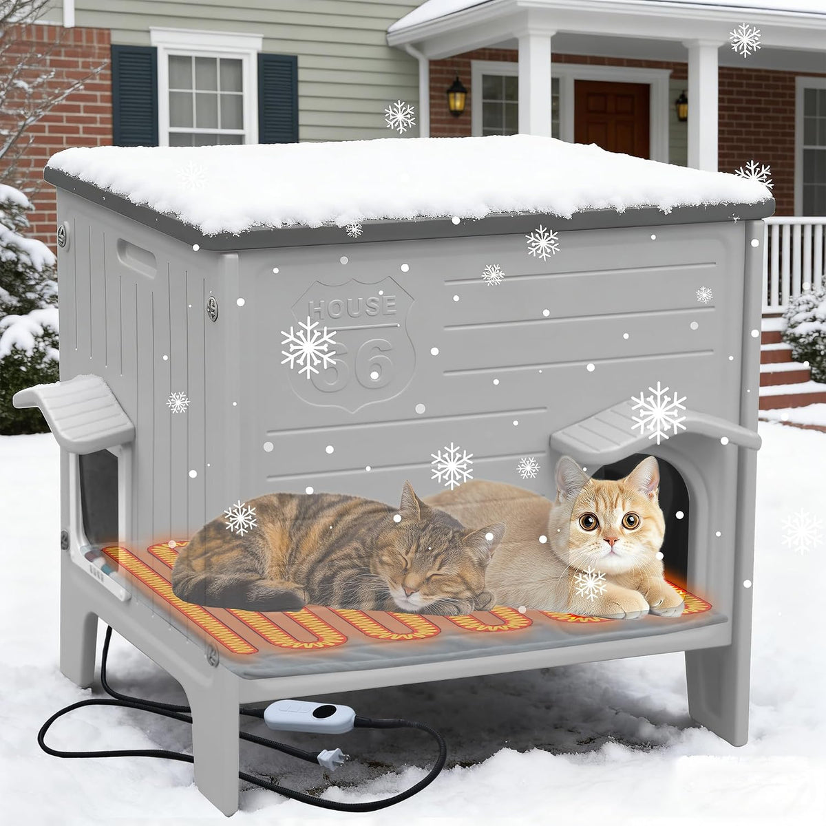 Heated Cat House Outdoor Large Weatherproof Plastic Cats Shelter