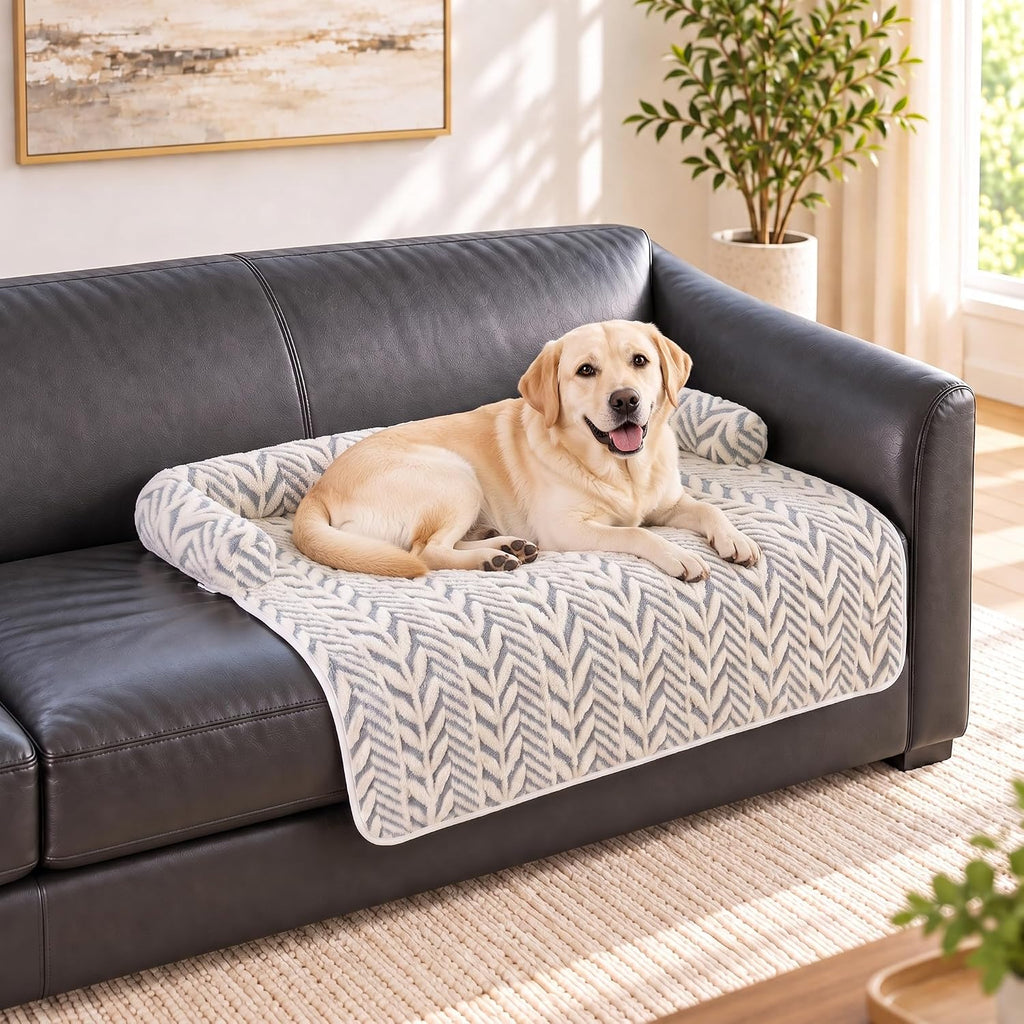 Calming Dog Couch Bed Mats with Neck and Head Support, Light Grey, XL