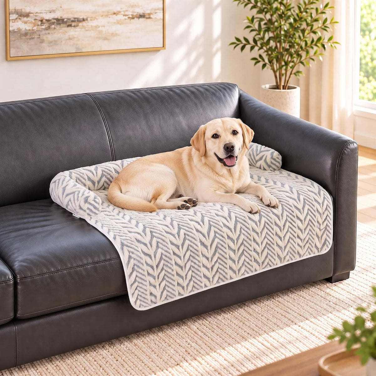 Calming Dog Couch Bed Mats with Neck and Head Support, Light Grey, XL