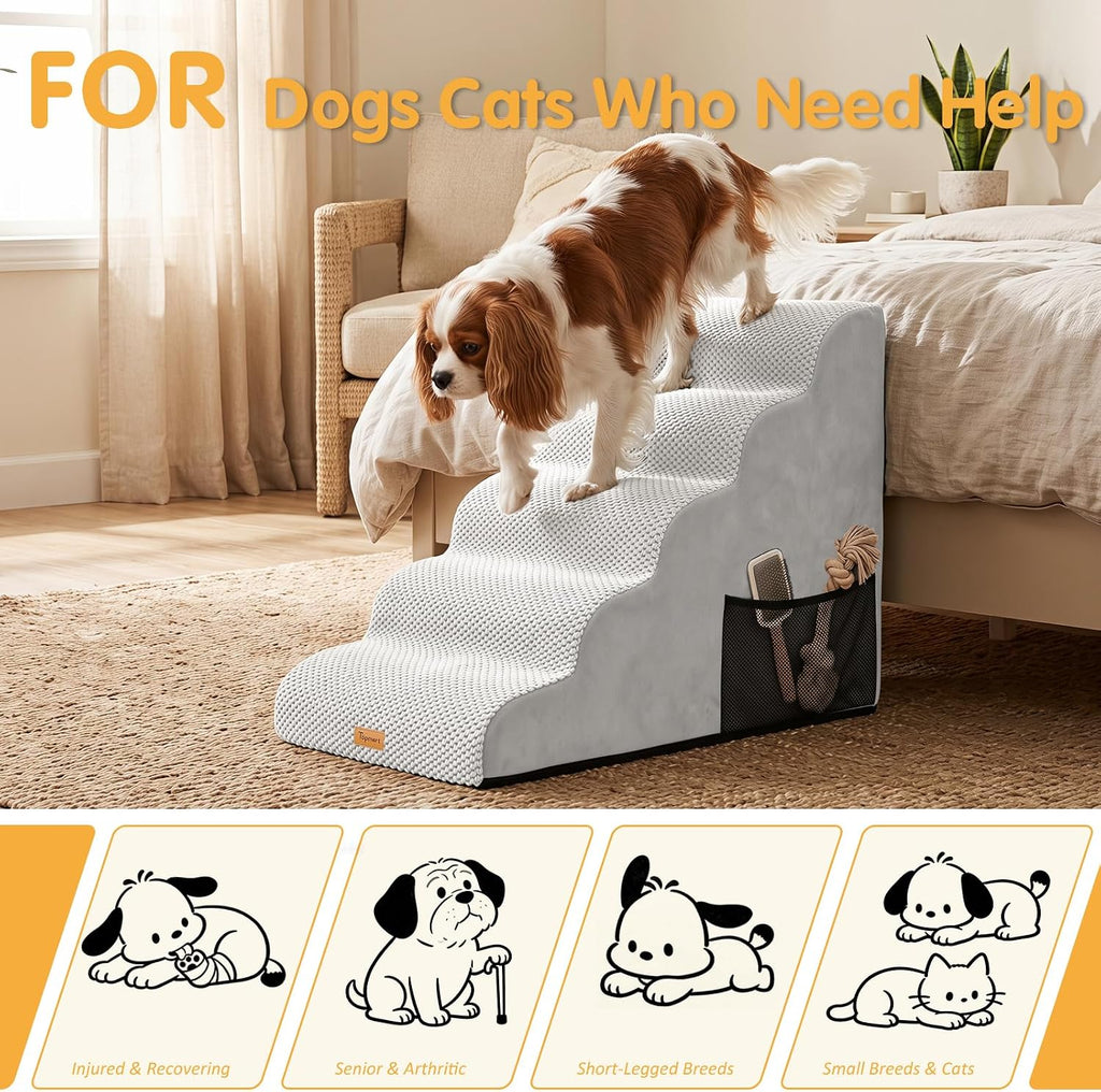 Topmart High Density Foam Dog Steps 5 Tiers, Extra Wide Deep Pet Steps