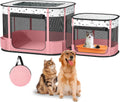 Portable Cat Playpen with Litter Box Area, Foldable Pet Dog Playpen
