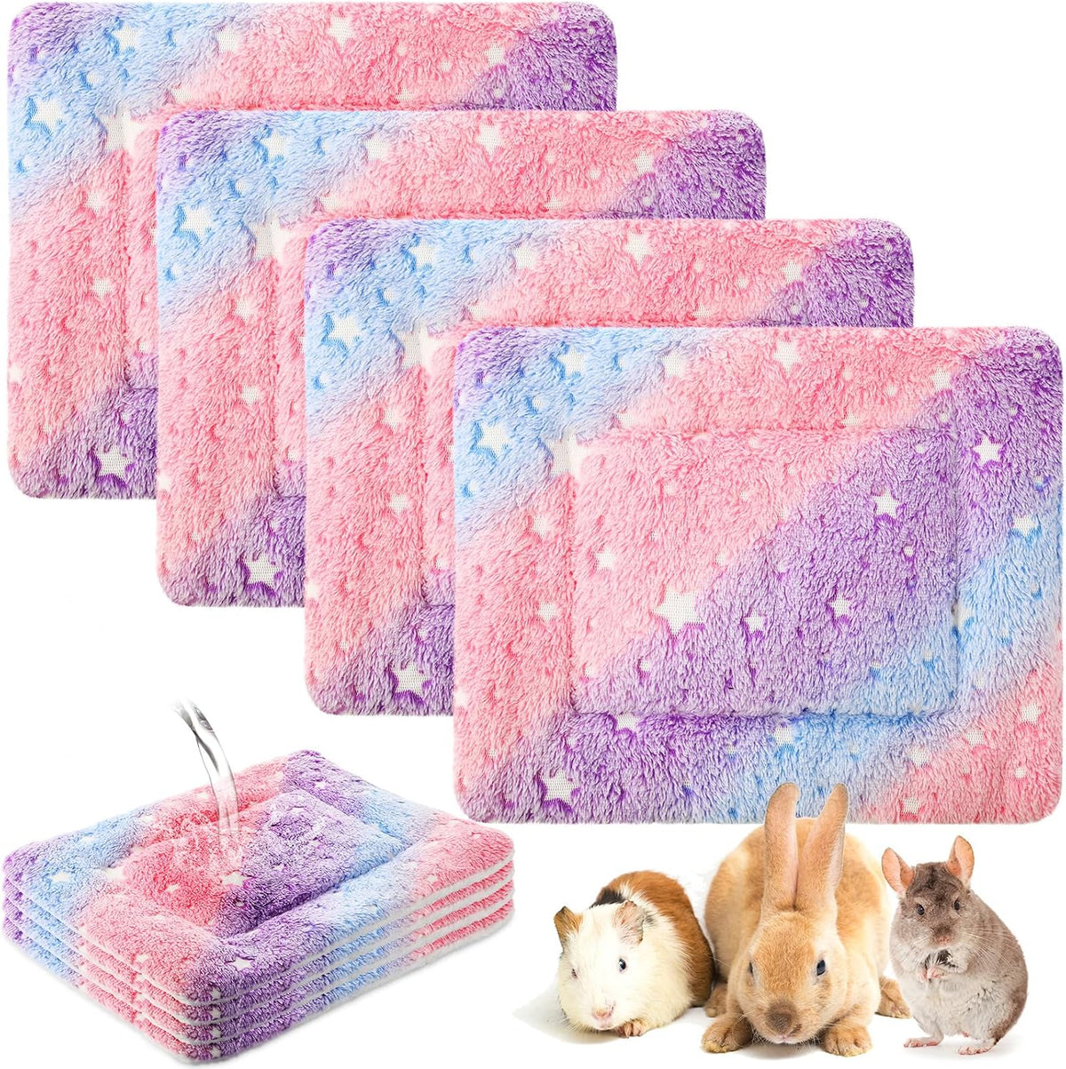 Haull 4 Pcs Waterproof Guinea Pig Bedding Mat, Colorful Star, 13 x 10