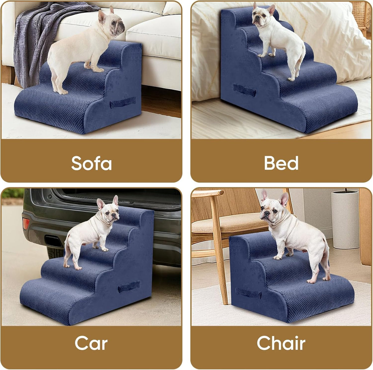 PAWSCRAT 3-Step Pet Stairs for High Beds & Sofas, 15.7''H Dog Stairs, Blue