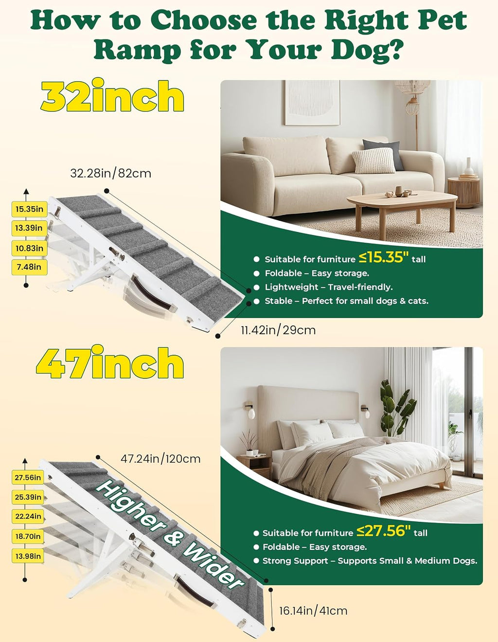 Dog Ramp for Small Dogs Foldable Pet Ramp for Couch Sofa (White)