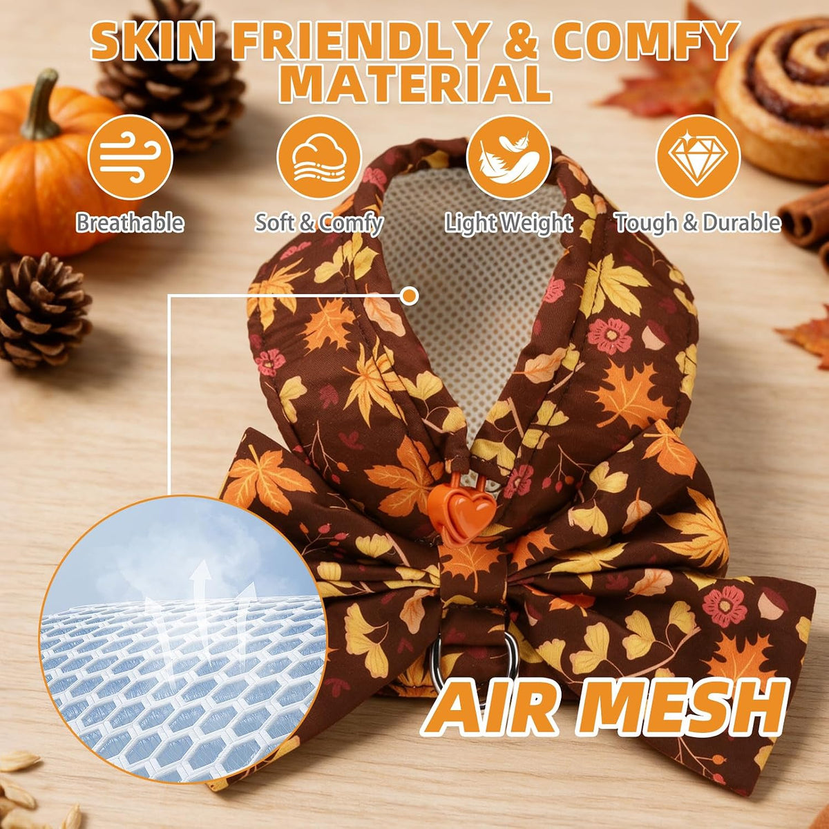 KOOLTAIL Fall Dog Harness and Leash Set for Small Medium Dogs Cats,Thanksgiving Cute Puppy Vest Harnesses with Bowtie, Step in No Pull Soft Mesh Padded Adjustable Harness for Extra-Samll Pet Boy Girl