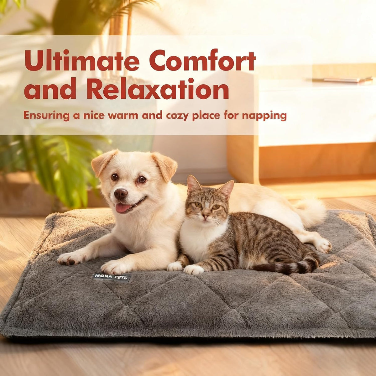 Mora Pets Self Heating Cat Bed, Self Warming Fur Cat Bed 36 x 24 Inches