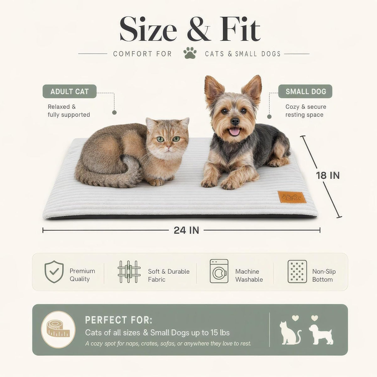 Nona Pelona Cat Heating Pad, Self Warming Pet Mat for Cats and Small Dogs, Self Heating Cat Bed No Electricity, Washable Cover Non Slip Base Indoor 24 x 18 Inch