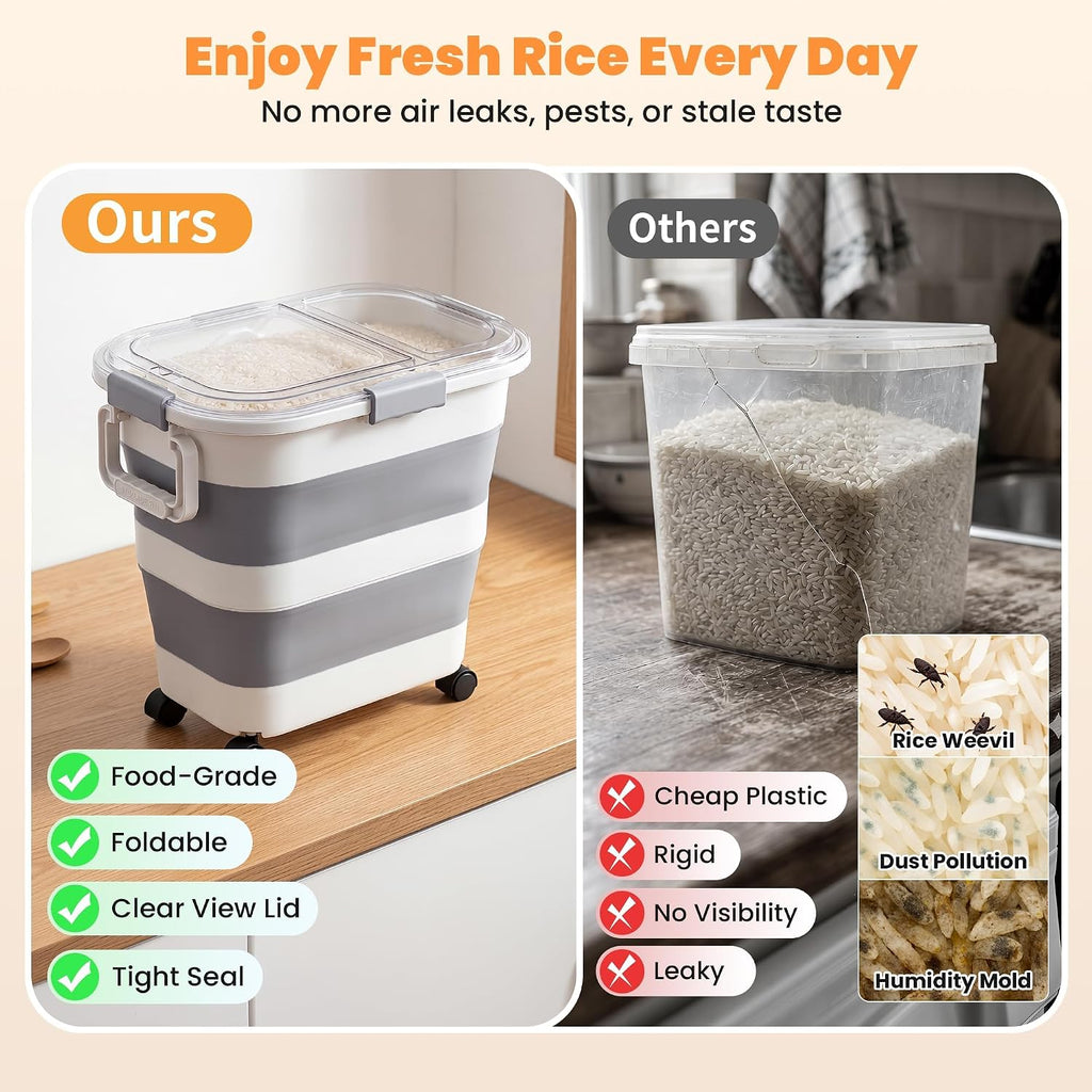 2 Pack 25 Lbs Dog Food Storage Container, Collapsible Rice Container