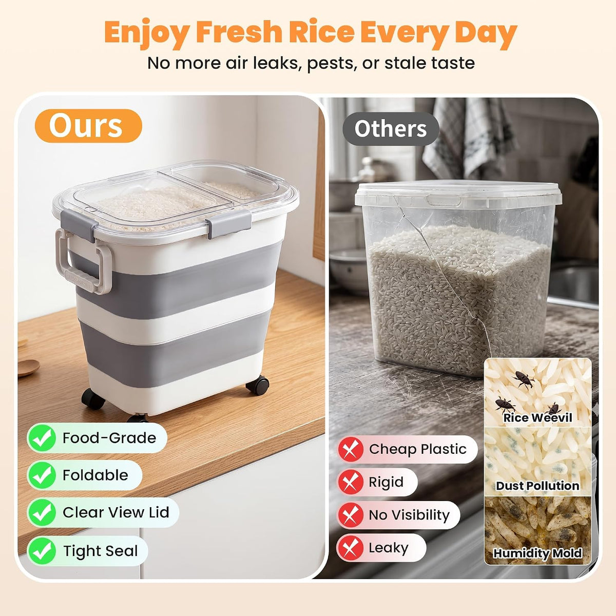 2 Pack 25 Lbs Dog Food Storage Container, Collapsible Rice Container