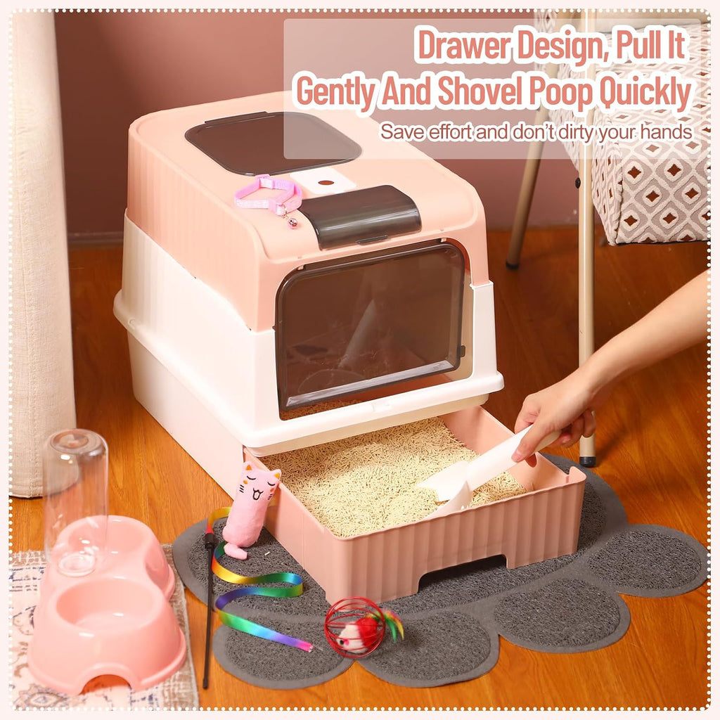 Tioncy 7 Pcs Kitten Litter Box Starter Kit, Enclosed with Shovel, Pink