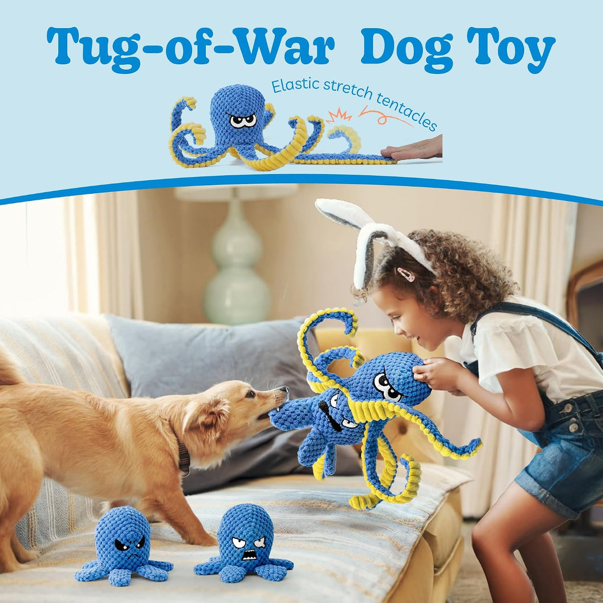 Interactive Dog Toys, 4 Pack Octopus Squeaky Hide And Seek Large Dog Toys | Tough Plush Chew Toy to Keep Them Busy, Tug of War Doggie Toy for Small,Medium and Large Breeds, Puppy Toys Puzzle