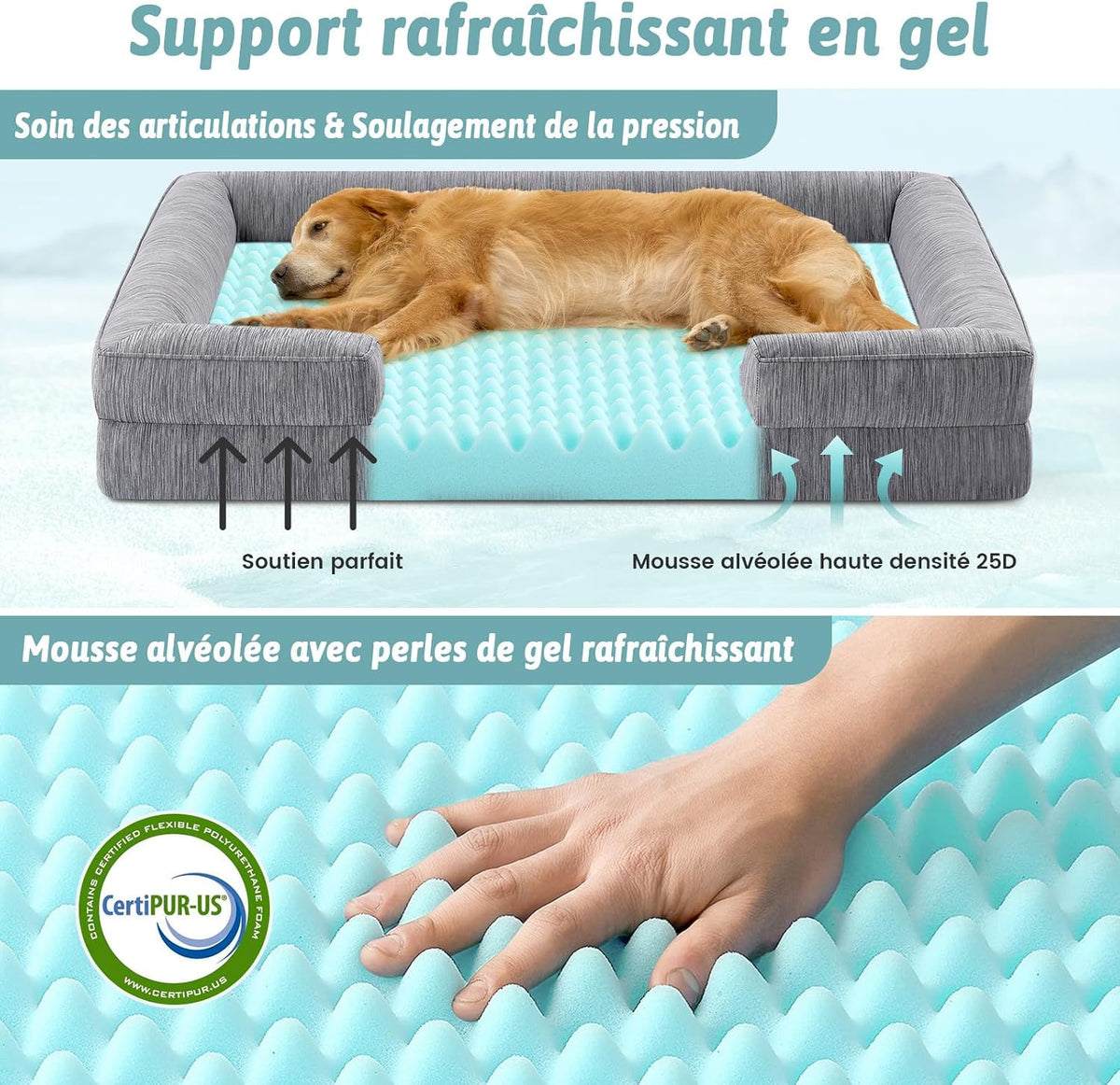 COZY KISS Orthopedic Dog Cooling Bed Washable for Extra Large Dogs, XL