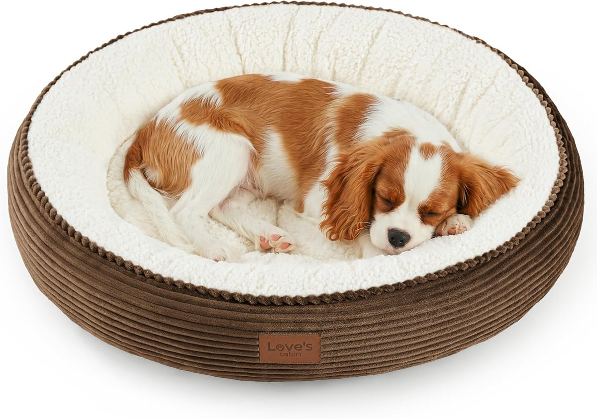 Love's cabin Round Donut Cat and Dog Cushion Bed, 30in Pet Bed for Medium or Large Dogs, Anti-Slip & Water-Resistant Bottom, Soft Durable Fabric Pet Beds, Washable Calming Cat Bed, Dark Brown