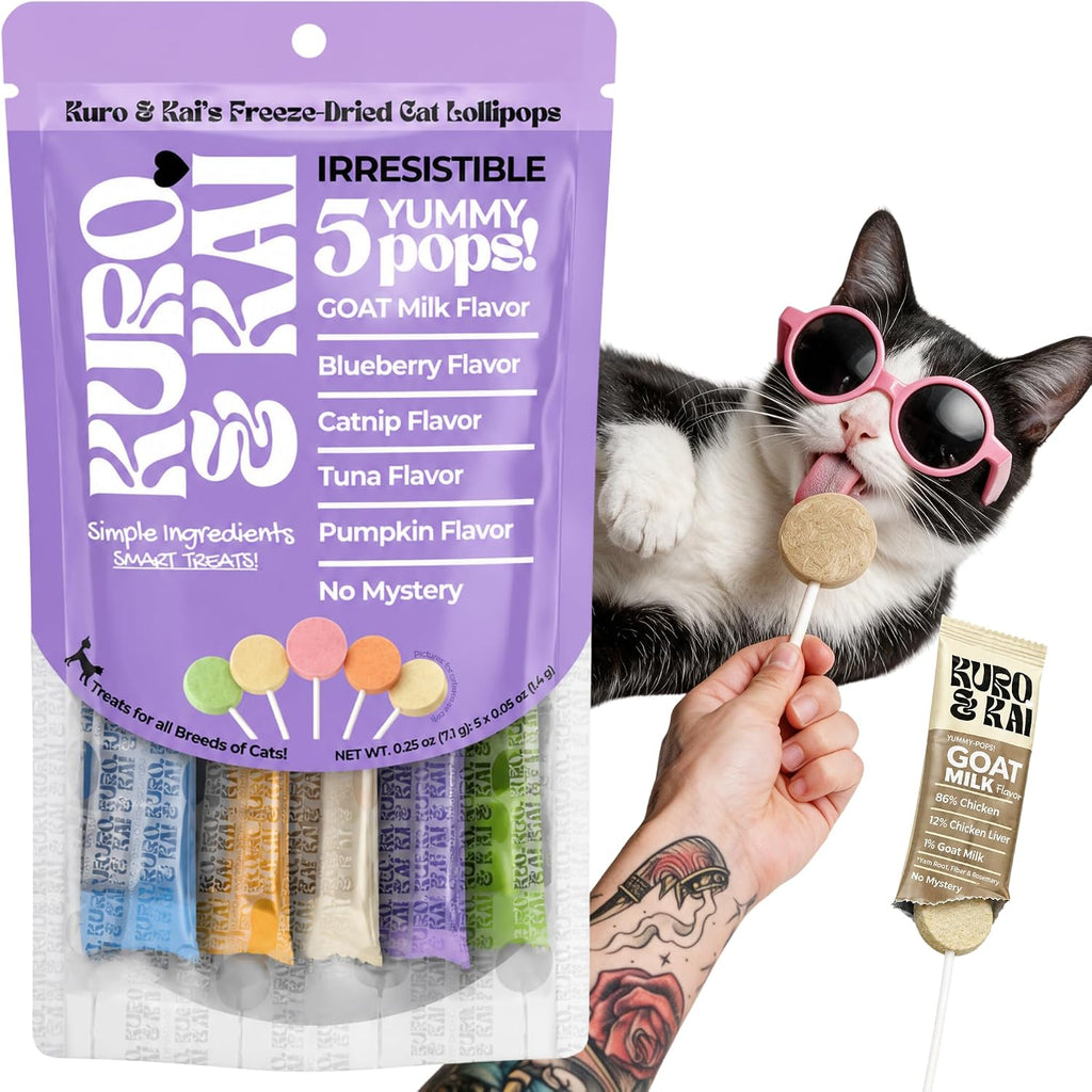 KURO & KAI Cat Lollipop Treats, Freeze Dried Chicken Pops, 5 Count