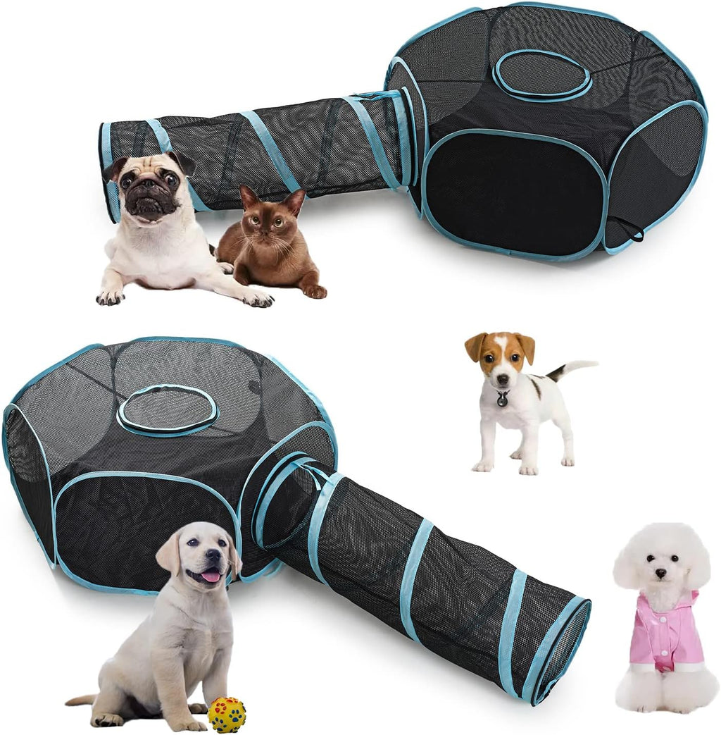 INTURN Cat Furniture Tent for Indoor and Outdoor Playpen Portable Cat Tunnels, Outdoor Kennel (Hexagon + Tunnel)