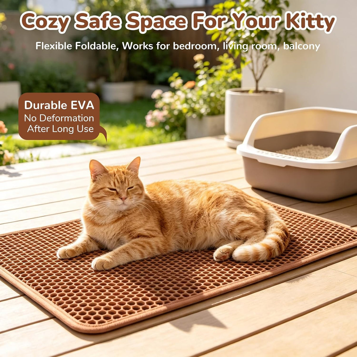Cat Litter Mat 30"x24", Double Layer Waterproof Litterbox Mat, Brown