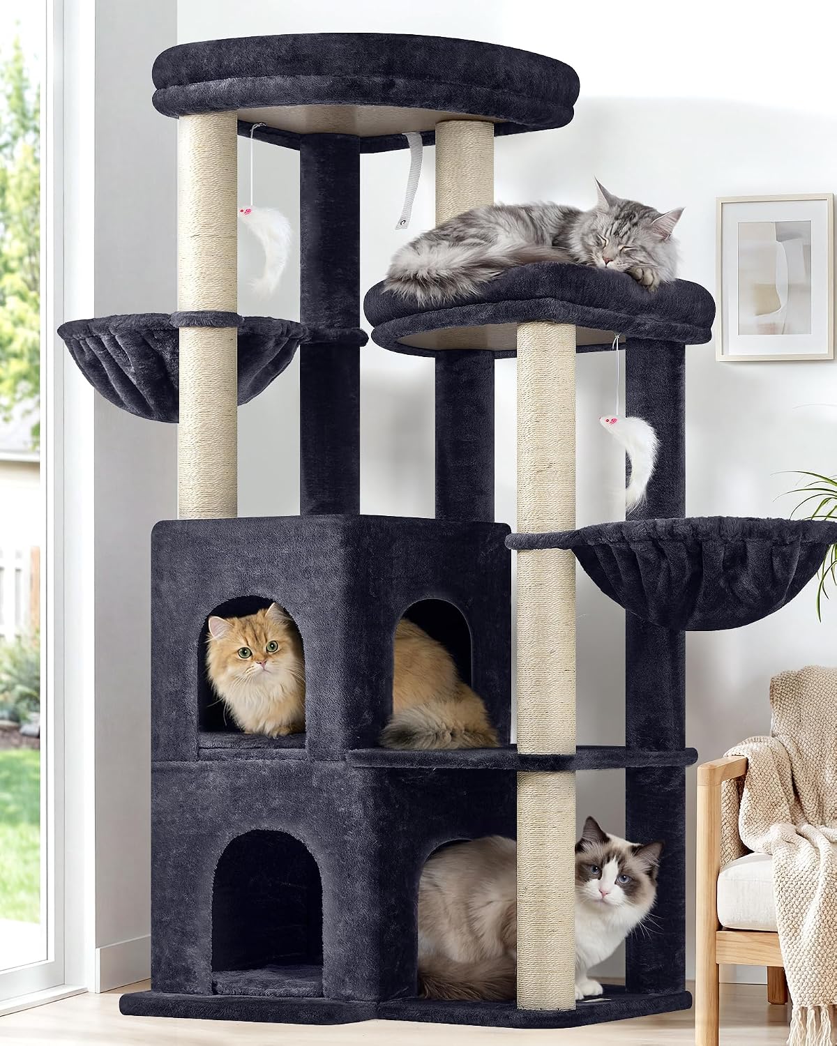 Globlazer Cat Tree Tower for Indoor Cats Large Adult, S63, Dark Grey