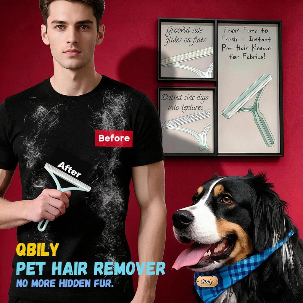Qbily Pet Hair Remover 2nd Gen (3 Pack) - Reusable Lint Removal Tool for Couch, Carpets, Cat Trees, Car Mats, Furniture, Clothes, Pet Houses, Dog & Cat Hair Scraper Tool with Storage Bag