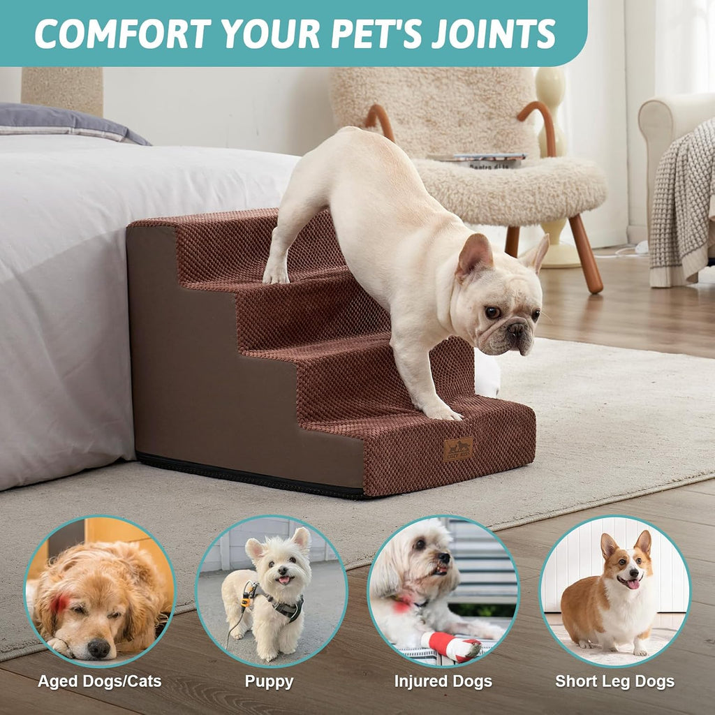 COZY KISS Dog Stairs for Small Dogs, 4 Step Pet Stairs for Beds & Couches