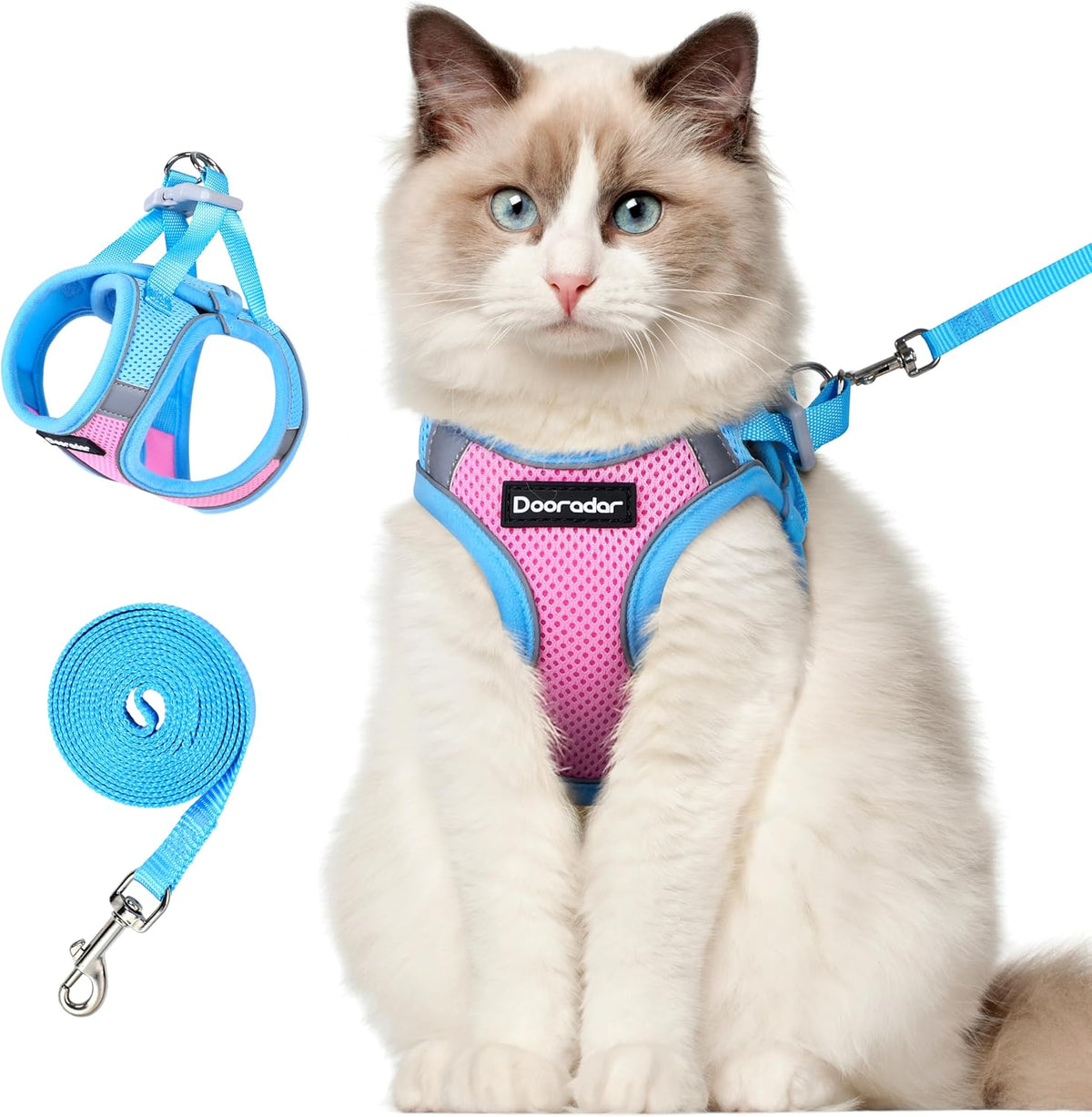 Dooradar Cat Harness and Leash Set, Easy-on Vest, Pink & Blue