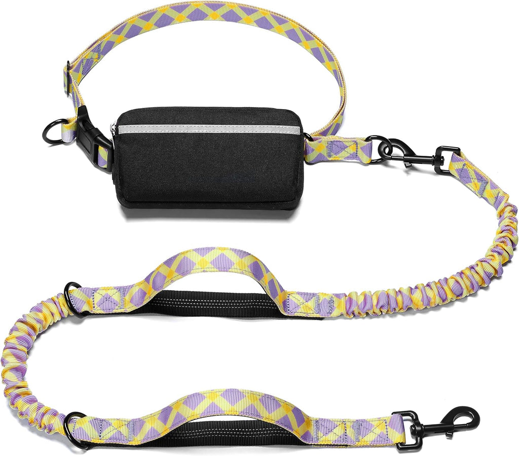 iYoShop Hands Free Dog Leash with Zipper Pouch, Purple-Yellow Mix, Large