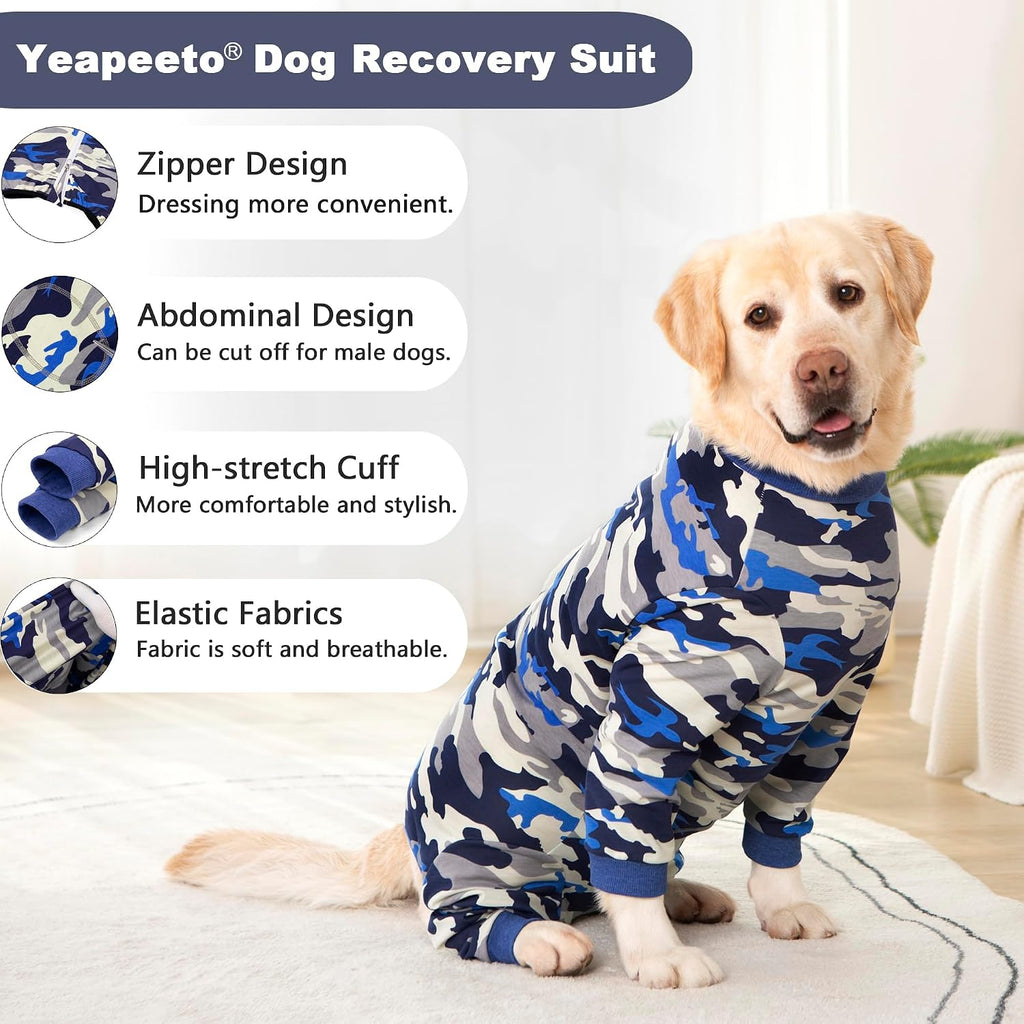 Dog Recovery Suit Full-Zipper After Post-Surgery Large Medium Dogs, Dog Bodysuit for Prevent Licking& Chewing Wounds Onesies Cone Alternative (Camouflage, 5X-Large)