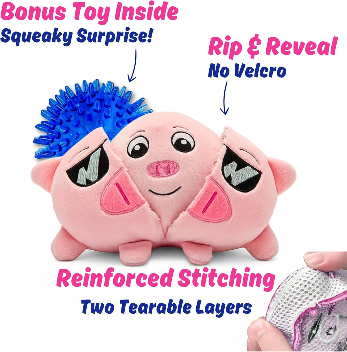 Dog Toy for Aggressive Chewers, Tough Squeaky Chew Ball, Large Breeds Gift | Super Strong, Durable Soft Plush Pig, No Stuffing Inside; Interactive for Puppies, Medium & Big Pets in a Birthday Gift Box