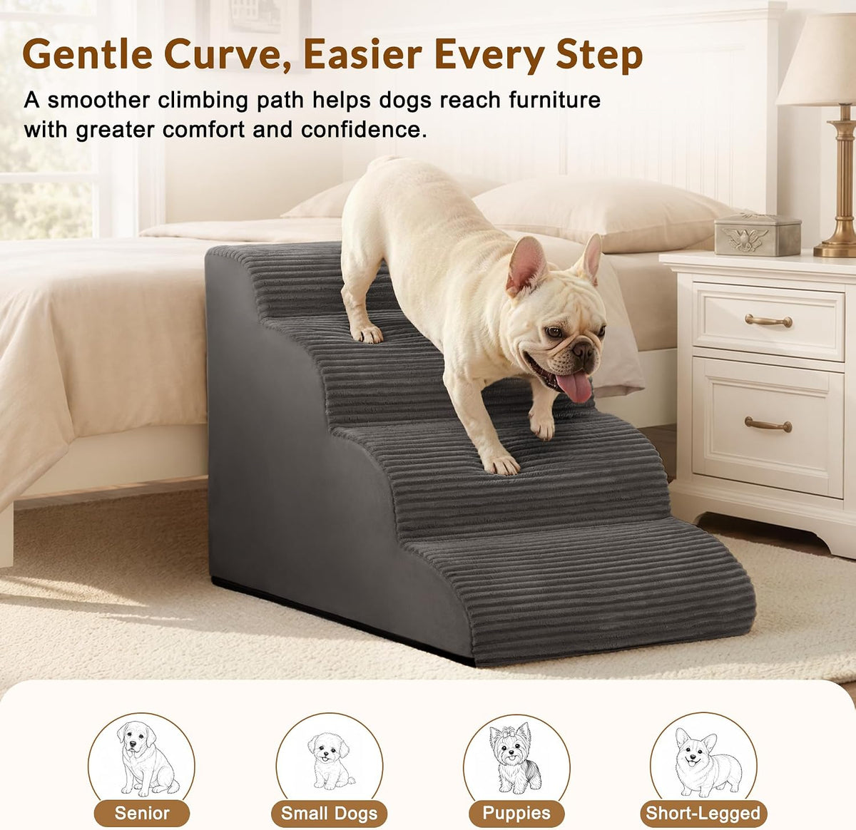 Pet Stairs for Couch and Bed,4-Step Dog Ramp for Small Dogs & Cats,17.7" H