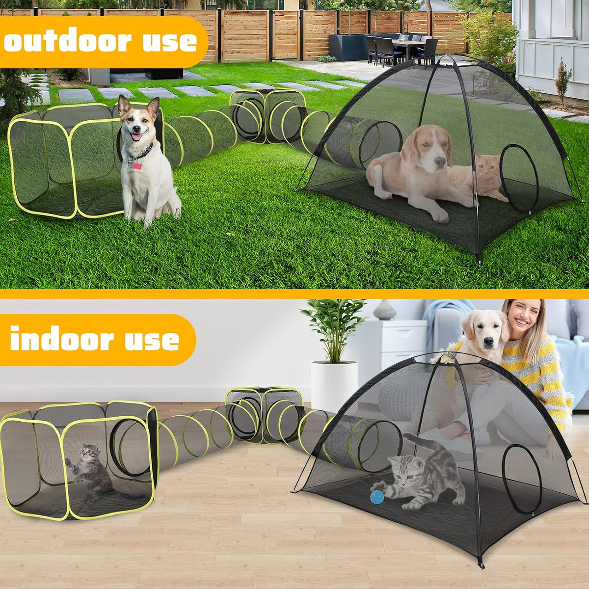Wilwolfer 5 in 1 Cat Enclosure - Outdoor Cat Tent with Tunnel & House - Portable Pet Playpen for Cats, Puppies & Small Animals