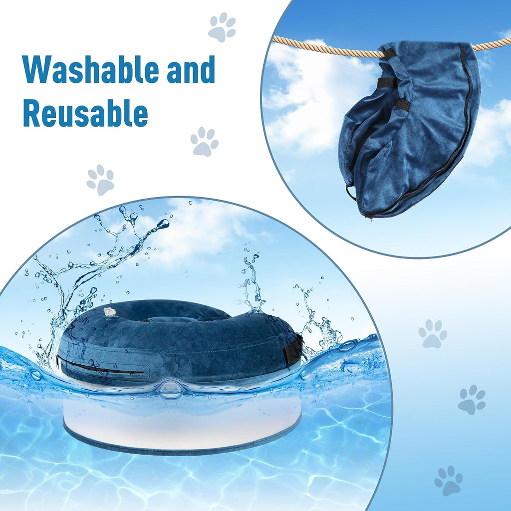 Inflatable Dog Cone, Soft Dog Cone Collar After Surgery for Alternative with Enhanced Anti-Licking Guard Shield Adjustable Detachable Cone Collar, Elizabethan Collar (S, Blue)