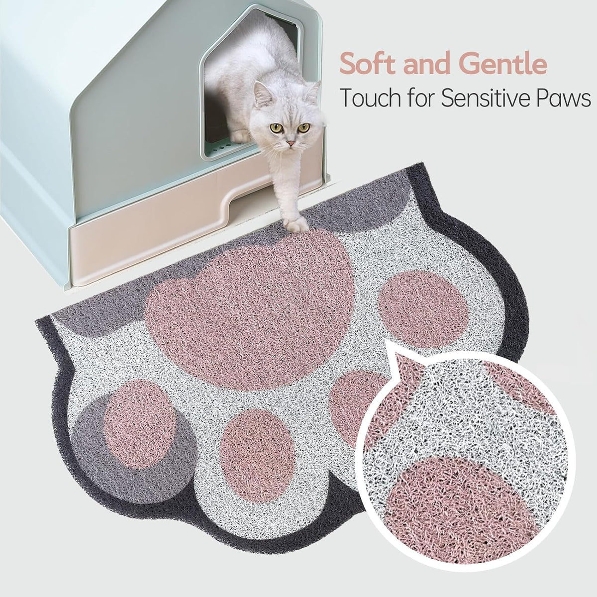 Cute Cat Litter Mat 24”x16”, Litter Box Mat, Litter Trapping Mat, Soft on Kitty Paws, Easy Clean, Anti Slip, Pet Accessories, Door Floor mats - White Pink60*40