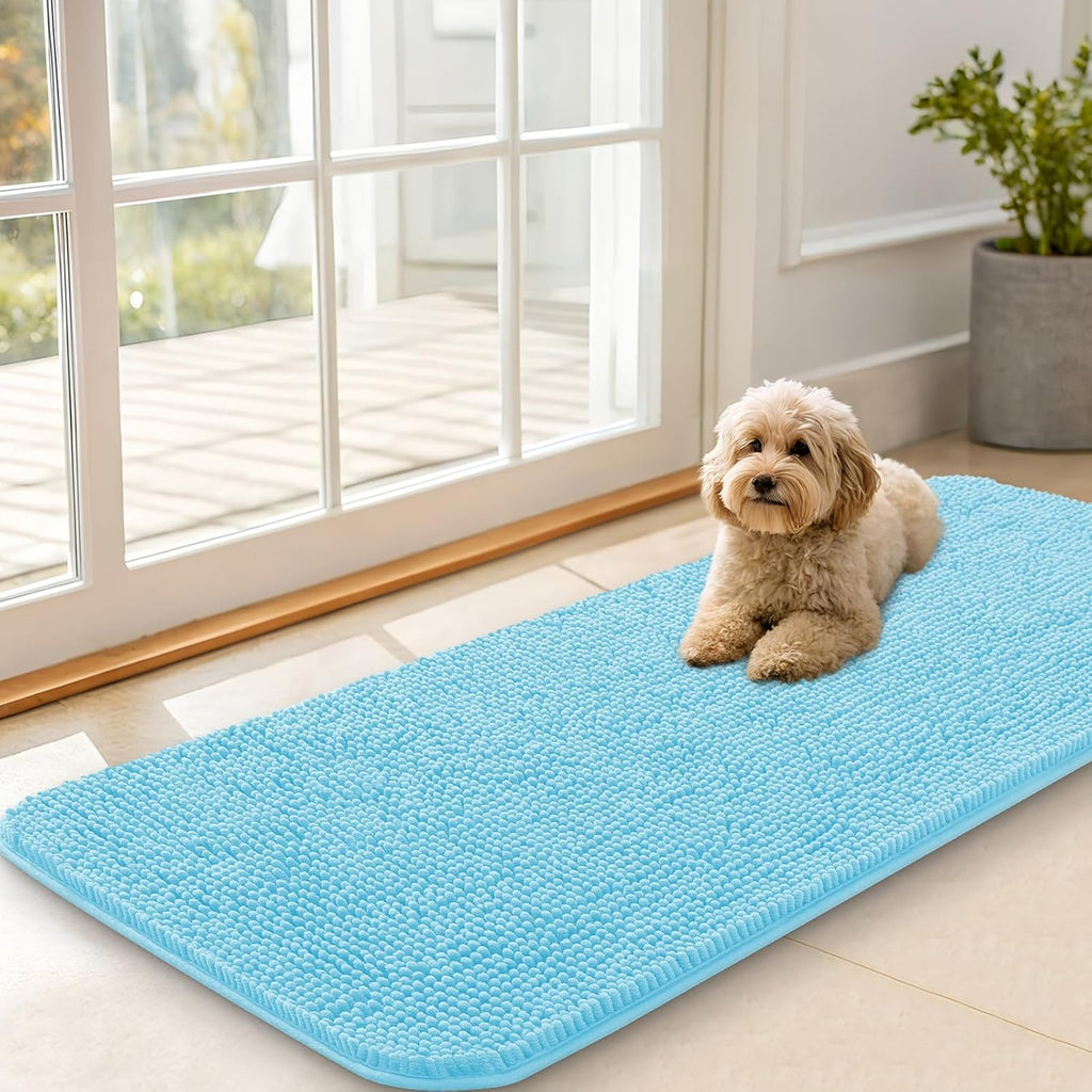 OLANLY Dog Door Mat for Muddy Paws 47x20, Super Absorbent Chenille Mud Mat