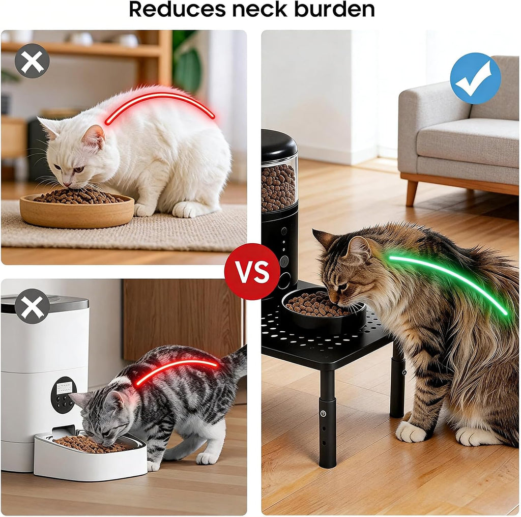 W‌SOWX Adjustable Automatic Cat Feeder Stand, Elevated Cat Food Stand,Black