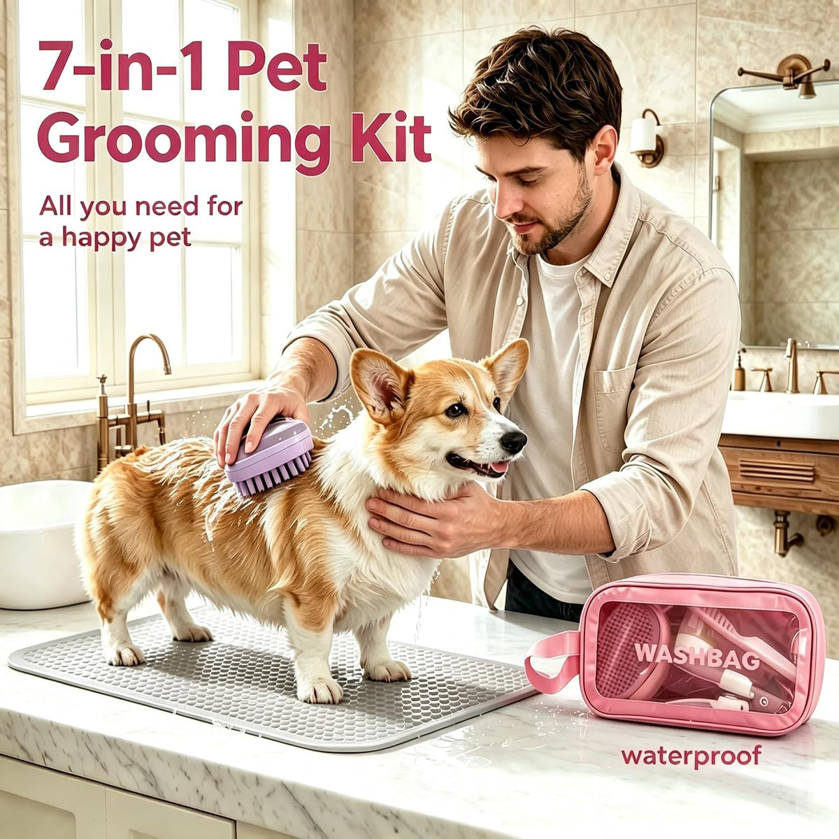 7 Pcs Cat Grooming Kit, Dogs & Cats Brush for Shedding, Dematting