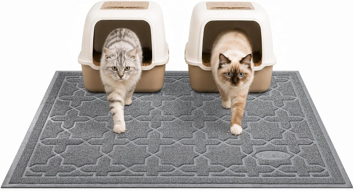 Yimobra Cat Litter Mat, Waterproof Litter Trapping Mat, 47x36, Dark Grey | PVC Litter Box Mat with Non Slip Backing, Easy Clean Surface and Scatter Control Design for Cleaner Floors
